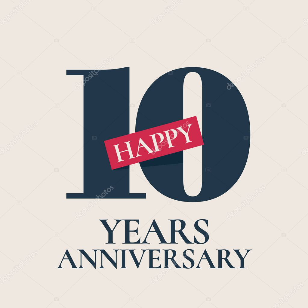 10 years anniversary vector logo, icon. Template design element, symbol with number for 10th anniversary greeting card
