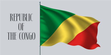 Kongo Cumhuriyeti bayrak direği vektör illüstrasyonunda bayrak sallıyor. Ülkenin sembolü olarak Kongo 'nun dalgalı gerçekçi bayrağının üç rengi