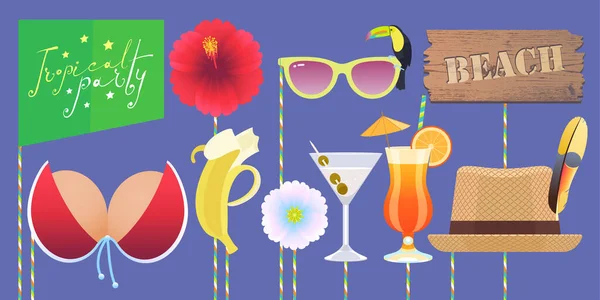 Cabina Fotos Imprimible Colección Accesorios Para Ilustración Vectores Fiestas Tropicales — Archivo Imágenes Vectoriales