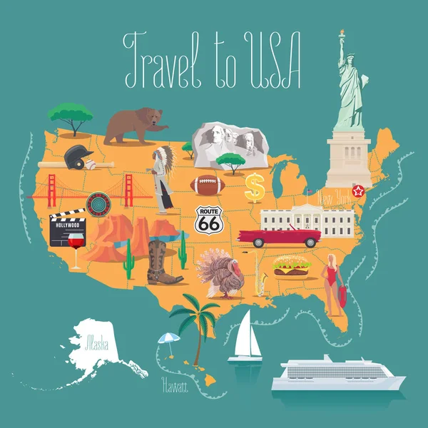 Map America Vector Illustration Design Icons Usa Capitol Statue Liberty — Stock Vector