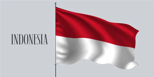 Indonesien Viftar Flagga Flaggstång Vektor Illustration Två Färger Inslag Indonesiska — Stock vektor