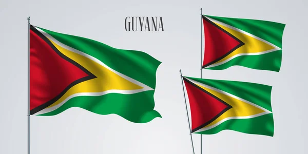Guiana Acenando Conjunto Bandeira Ilustração Vetorial Verde Vermelho Cores Amarelas — Vetor de Stock
