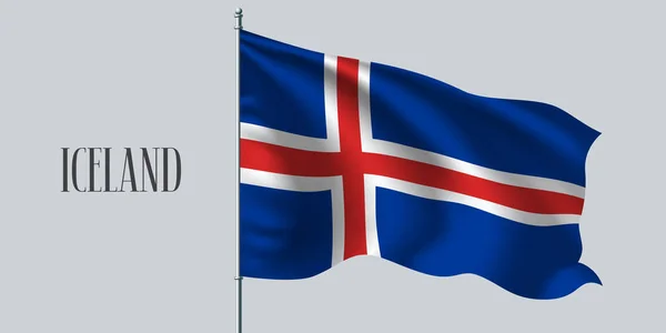 Ijsland Zwaaiende Vlag Vlaggenmast Vector Illustratie Drie Kleuren Element Van — Stockvector