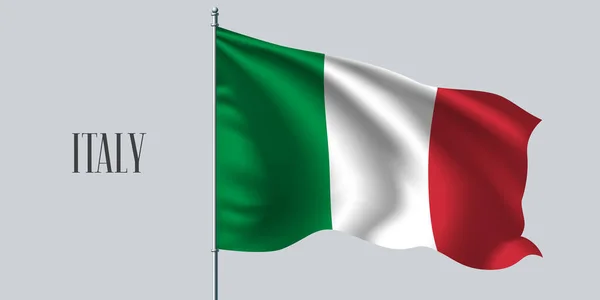 Italia Ondeando Bandera Ilustración Vector Asta Bandera Tres Colores Elemento — Vector de stock