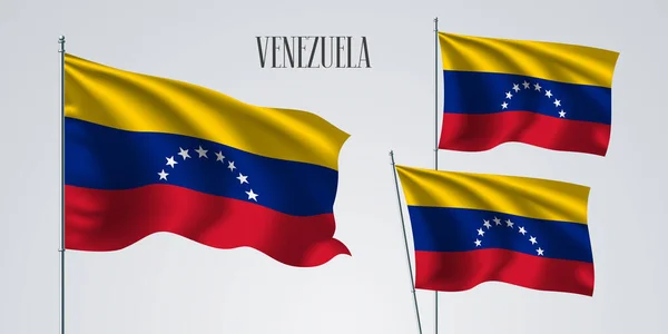 Venezuela Ondeando Bandera Conjunto Ilustración Vectorial Rayas Azules Amarillas Rojas — Archivo Imágenes Vectoriales