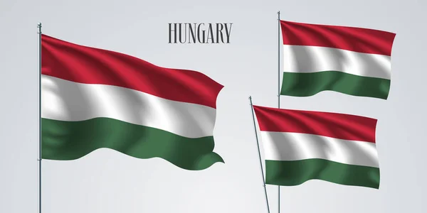 Węgry Machając Flagą Zestaw Ilustracji Wektor Czerwone Białe Zielone Paski — Wektor stockowy