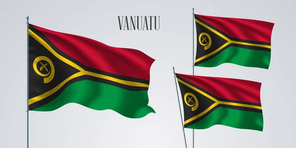 Vanuatu Sventola Bandiera Insieme Illustrazione Vettoriale Strisce Nere Rosse Verdi — Vettoriale Stock