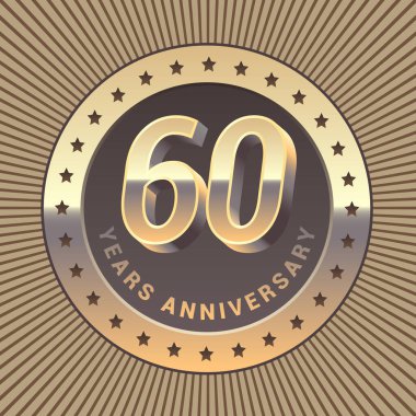 60 yıllık vektör ikonu, logo. Grafik tasarım ögesi veya amblem 60. yıl dönümü için altın madalya