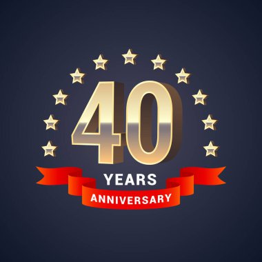 40. yıl dönümü vektör simgesi, logo. 40. yıl dönümü dekorasyonu için altın 3D rakamlara sahip grafik tasarım ögesi