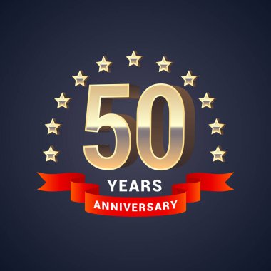 50 yıllık vektör ikonu, logo. 50. yıl dönümü dekorasyonu için altın 3D numaraları olan grafik tasarım ögesi