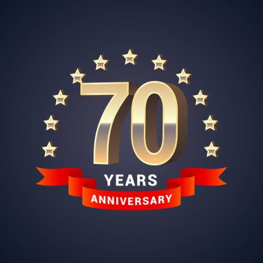 70 yıllık vektör ikonu, logo. 70. yıl dönümü dekorasyonu için altın 3D numaralı grafiksel tasarım ögesi