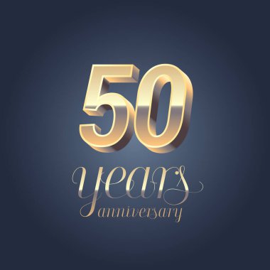 50. yıldönümü vektör simgesi, logo. 50 yıllık yıldönümü afişi için altın rengi grafik tasarımı ögesi