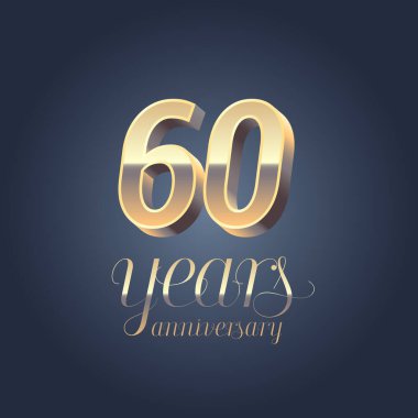 60. yıldönümü vektör simgesi, logo. 60 yıllık yıldönümü afişi için altın rengi grafik tasarımı ögesi