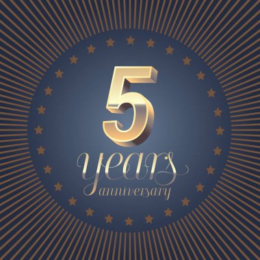 5. yıl dönümü vektör logosu. Madalya ve 3D numaralı dekorasyon öğesi 5. yıldönümü için.
