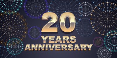 20. yıl dönümü vektör simgesi, logo. Yirminci yıl dönümü dekorasyonu için altın 3D numaraları olan grafik tasarım ögesi