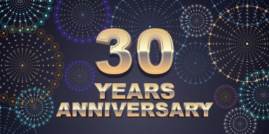 30. yıl dönümü vektör simgesi, logo. 30. yıl dönümü dekorasyonu için altın 3D numaraları olan grafik tasarım ögesi