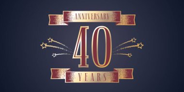 40. yıl dönümü kutlama ikonu, logo. 40. yıldönümü tebrik kartı için altın rakamlı şablon tasarımı ögesi ve dönen havai fişekler