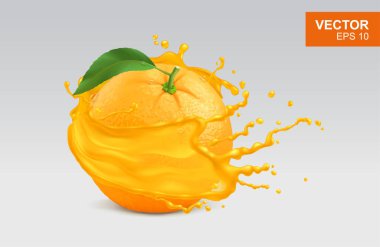 İzole edilmiş arka planda portakal suyu resimli gerçekçi portakal suyu. Hipergerçekçi meyve