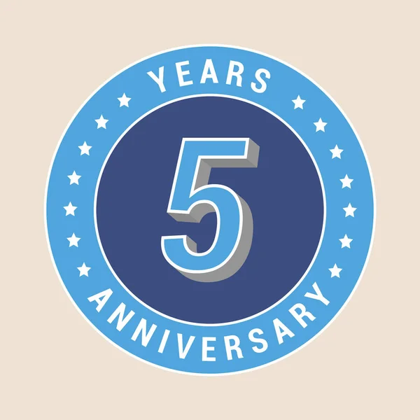 5周年ベクトルアイコンエンブレム 5周年の旗としてブルーカラーメダルを持つデザイン要素 — ストックベクタ