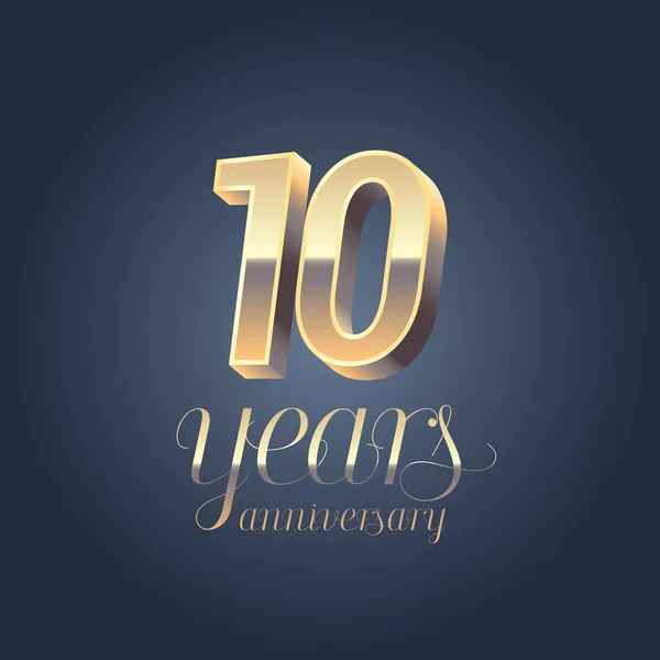 10Th Anniversary Vector Icon Logo Gold Color Graphic Design Element — Stock Vector