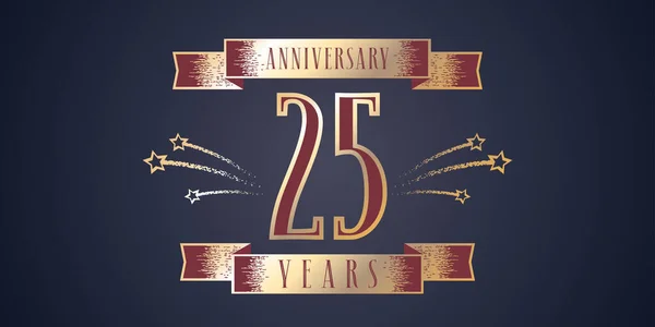 25. yıl dönümü kutlama ikonu, logo. 25. yıldönümü tebrik kartı için altın sayılı şablon tasarımı ögesi ve dönen havai fişekler