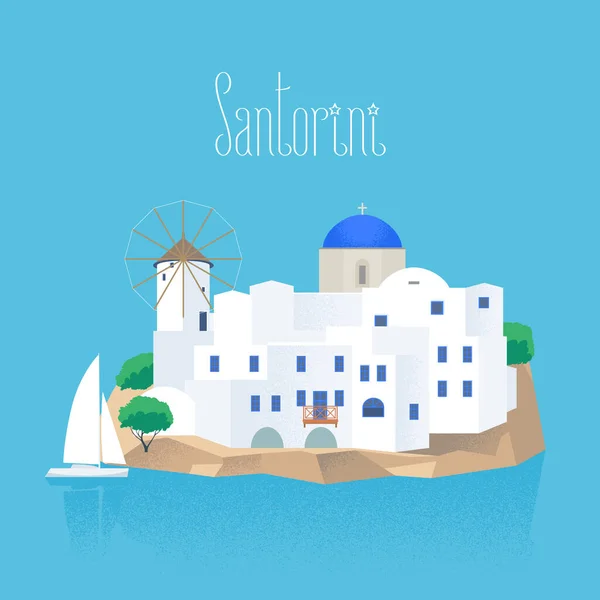 Santoriniho Ostrovní Vektorová Ilustrace Design Prvek Bílou Modrou Tradiční Santorini — Stockový vektor