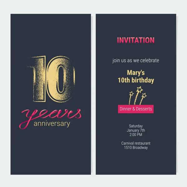 Years Anniversary Invitation Vector Illustration Graphic Design Template Golden Glitter — Stock Vector