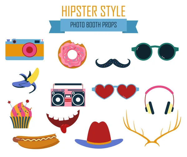 Photo Booth Printable Props Collection Hipster Στυλ Διανυσματική Απεικόνιση Πολύχρωμα — Διανυσματικό Αρχείο