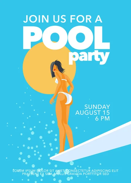 Poolparty Poster Mit Mädchen Auf Dem Sprungbrett Der Pool Vektor — Stockvektor