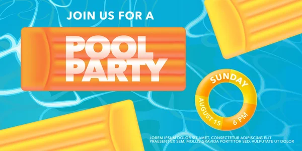 Pool Party Hintergrund Mit Aufblasbarem Ring Schwimmbad Vektor Illustration Template — Stockvektor