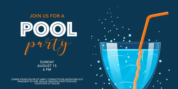 Pool Party Banner Cocktail Vector Illustration Template Design Element Summer — Stock Vector