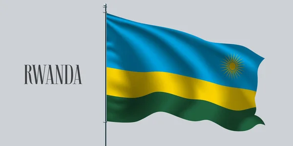 Rwanda Zwaaiende Vlag Vlaggenmast Vector Illustratie Gele Blauw Groene Strepen — Stockvector