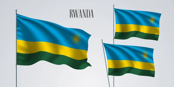 Ruanda Acenando Conjunto Bandeira Ilustração Vetorial Azul Amarelo Cores Verdes — Vetor de Stock