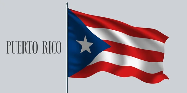 Puerto Rico Ondeando Bandera Ilustración Vectorial Asta Bandera Elemento Rojo — Vector de stock