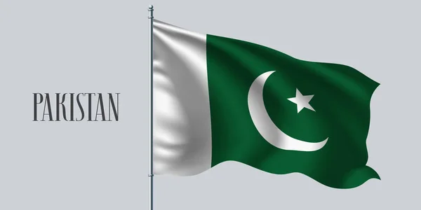 Pakistan Agitant Drapeau Sur Illustration Vectorielle Mât Drapeau Élément Vert — Image vectorielle
