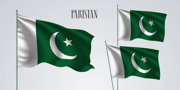 Ensemble Illustrations Vectorielles Drapeau Pakistanais Les Couleurs Vertes Blanches Drapeau — Image vectorielle