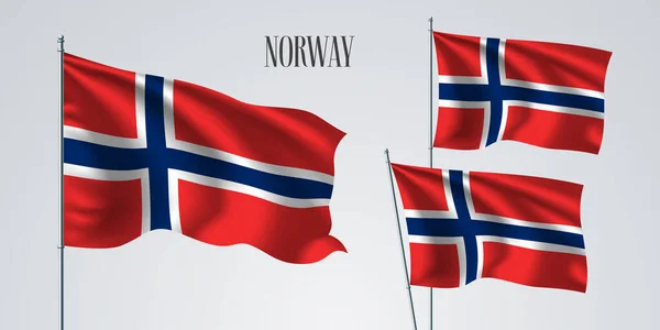 Noorwegen Zwaaien Vlag Set Van Vector Illustratie Blauwe Rode Kleuren — Stockvector