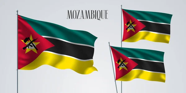 Mozambico Sventola Bandiera Insieme Illustrazione Vettoriale Colori Verdi Gialli Della — Vettoriale Stock