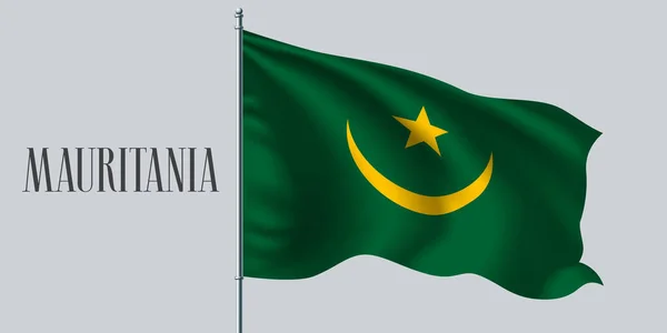 Mauritania Sventola Bandiera Pennone Vettoriale Illustrazione Elemento Giallo Verde Della — Vettoriale Stock