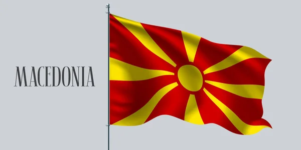 Macedónia Agitando Bandeira Flagpole Vetor Ilustração Elemento Amarelo Vermelho Bandeira — Vetor de Stock