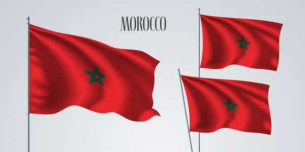 Ensemble Illustrations Vectorielles Drapeau Marocain Couleurs Rouges Vertes Drapeau Réaliste — Image vectorielle