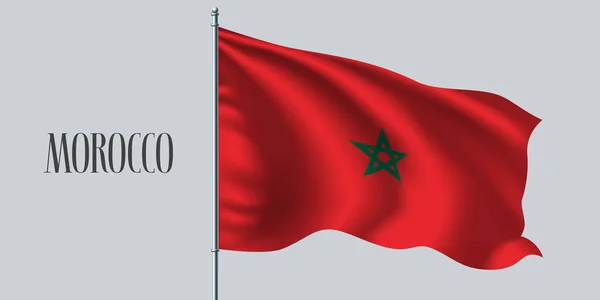 Maroc Agitant Drapeau Sur Illustration Vectorielle Mât Drapeau Elément Vert — Image vectorielle