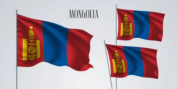 Mongolia Sventola Bandiera Insieme Illustrazione Vettoriale Colori Blu Rosso Della — Vettoriale Stock