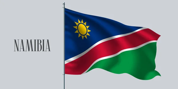 Namíbia Agitando Bandeira Ilustração Vetor Flagpole Elemento Verde Azul Vermelho — Vetor de Stock