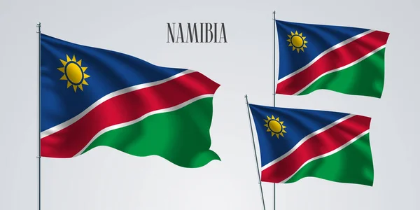 Namibia Sventola Bandiera Insieme Illustrazione Vettoriale Colori Verdi Rossi Della — Vettoriale Stock