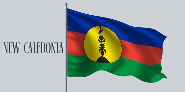 Nuova Caledonia Sventola Bandiera Pennone Vettoriale Illustrazione Strisce Verdi Rosse — Vettoriale Stock