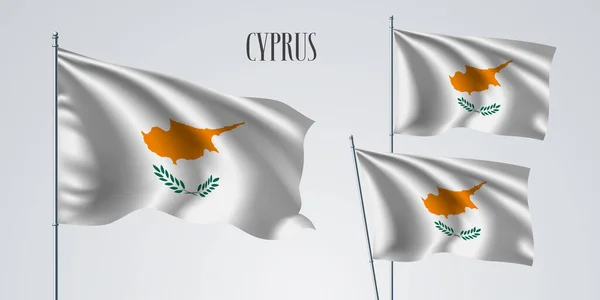 塞浦路斯挥动一组矢量图解旗帜 作为爱国象征的塞浦路斯波浪形现实国旗的白色黄色 — 图库矢量图片
