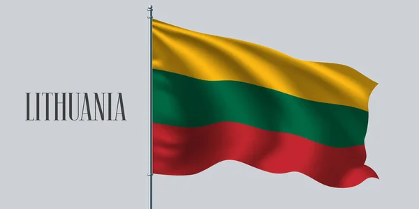 Litvánia Zászlót Lobogtat Zászlórúd Vektor Illusztrációján Litván Hullámos Reális Zászló — Stock Vector