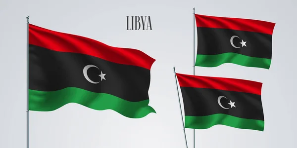 Libia Sventola Bandiera Insieme Illustrazione Vettoriale Colori Verdi Rossi Della — Vettoriale Stock