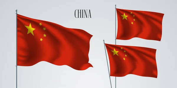 Китай Махає Набором Векторних Ілюстрацій Червоні Жовті Кольори Китаю Хвилястий — стоковий вектор